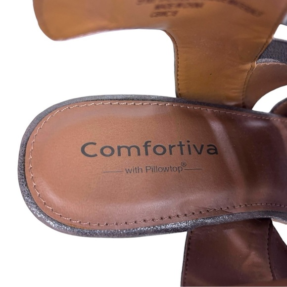 COMFORTIVA ALEXIS CT0006208 SMOKE LEATHER METALLIC BLOCK HEEL GLADIATOR SANDALS - Picture 12 of 13